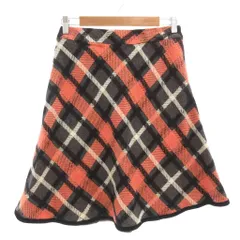 エムズグレイシー M'S GRACY フレアスカート 38 ひざ丈 チェック柄 コーラルピンク グレー /AE