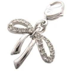 スワロフスキー SWAROVSKI 美品 リボン チャーム ペンダントトップ シルバーカラー ■GY99