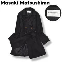 【美品】 マサキマツシマ プレミアム Masaki Matsushima premium 松島正樹 膝丈 トレンチ コート センターベント ダブルブレスト 総裏地 15BR ブラック x ドット柄 デザイナーズ モード レディース ♪
