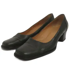 バリー BALLY パンプス スクエアトゥ ダークグリーン 37.5 約24cm ■ECT