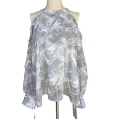 シアーブラウス 肩開き フリル袖 グレー系 長袖 タグ付新品