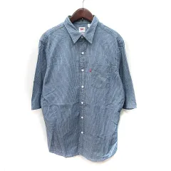 リーバイス Levi's シャツ ストライプ 半袖 M 紺 ネイビー /YI