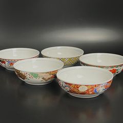 有田焼 春雄苑 錦五彩 茶碗 3客セット 春雄銘 飯碗 赤絵 昭和レトロ