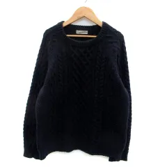 ナノユニバース nano universe ニット セーター ラウンドネック 長袖 ケーブル編み ウール混 L 紺 ネイビー /HO3