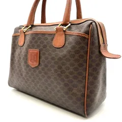 【良品】CELINE セリーヌ トリオンフ マカダム柄 pvc レザー ハンドバッグ ミニボストン ユニセックス 男女兼用 ブラウン 茶色 ヴィンテージ