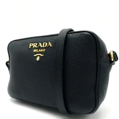 ◎美品 PRADA プラダ ショルダーバッグ カメラバッグ 肩掛け 斜めがけ ロゴ ゴールド金具 白タグ ブラック レザー メンズ レディース ユニセックス
