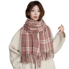 [Allanve] マフラー レディース 大判ストール 【高級な雰囲気・柔肌ふんわり・暖かい防風】 柔らかい チェック柄 ブランケット レディースマフラー ひざ掛け おしゃれ 厚手 無地 かわいい 秋冬 学生 ギフト クリスマスプレゼント (チェック柄1：ピン