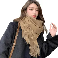 [Allanve] マフラー レディース 大判ストール 【高級な雰囲気・柔肌ふんわり・暖かい防風】 柔らかい チェック柄 ブランケット レディースマフラー ひざ掛け おしゃれ 厚手 無地 かわいい 秋冬 学生 ギフト クリスマスプレゼント (無地：キャメル)