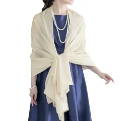 [アウニイ] 大判 パーティー ストール ショール マフラー 秋 冬 結婚式 レディース お呼ばれ パーティ 二次会 ３タイプ 冷房対策 クリスマス ギフト ホワイト 白 単色 無地 フォーマル 肩掛け ベージュ 羽織もの 069 (アイボリー)