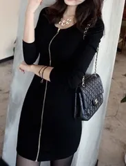 ショートドレス シャッフル ラウンドネック タイト フロントジップ ベロア