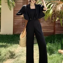 ジャンプスーツ ショート セットアップ ジャケット 背中あき