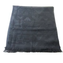 エンポリオアルマーニ EMPORIO ARMANI マフラー フリンジ ロゴ 黒 ブラック 