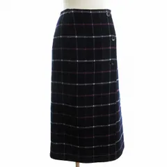 グリーンレーベルリラクシング ユナイテッドアローズ green label relaxing スカート タイト ロング ラップ風 チェック ウール 紺 ネイビー 38