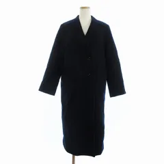 アーバンリサーチ URBAN RESEARCH ノーカラーコート ロング 無地 紺 ネイビー 36 ■FF