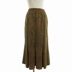 レリアン Leilian 美品 コーデュロイスカート ロング丈 細畝 サイドジップ フラワー 花柄 茶 ブラウン 9