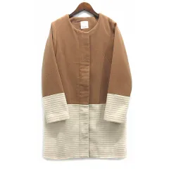 センスオブプレイス バイ アーバンリサーチ Sense of Place by Urban Research 切替 ノーカラー コート バイカラー ベージュ ホワイト 38