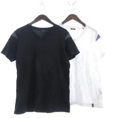 ディーゼル DIESEL 2点 セット Tシャツ カットソー 半袖 切替 デニム コットン ダークネイビー 白 ホワイト XS