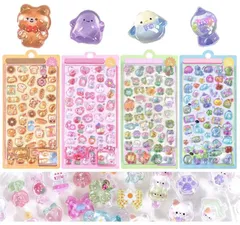 【送料無料】ANZOBEN シール ぷくぷくシール 可愛い 4枚セット 3D 立体 ぷにゅぷにゅ3Dぷっくり ごほうび 子供 大容量 詰め合わせ スマホケース