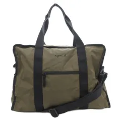 アニエスベー agnes b. ボストン ハンドバッグ ショルダー 2WAY 斜め掛け ナイロン ロゴ刺繍 カーキ 黒 ブラック /GV