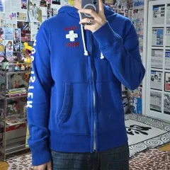 Hollister ブルー パッチ レタリング フードジップアップ