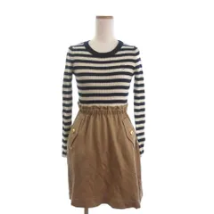 ブルーレーベルクレストブリッジ BLUE LABEL CRESTBRIDGE ニットワンピース 長袖 ひざ丈 ボーダー 切替 55J74-214-02 紺 ネイビー 茶 ブラウン 36 ■TC