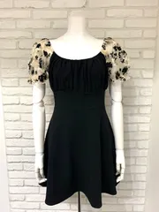 554 キャバクラ ドレス ミニ ワンピース レース 伸縮性 刺繍 フラワー フレア キャバドレス M