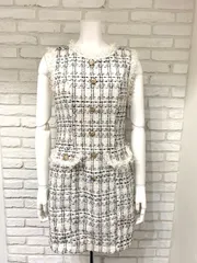 553 キャバクラ ドレス ミニ ツイードラメ フリンジ ノースリーブ キャバドレス S