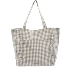 フランフラン Francfranc ロゴレジャーバッグフリル トートバッグ ギンガムチェック 白 ホワイト 紫 パープル /HN