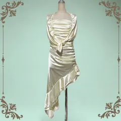 【新品★セール★現品限り】カラードレス★アイボリー 白 Ｍサイズ★ストール付き★ドレープ アシメトリー ★サテン ★ベアワンピース★ エレガント★ 上品★ セクシー★ パーティ★ 衣装★ 結婚式★ キャバドレス★フォーマル★ゴージャス