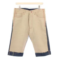 アイ ジュンヤワタナベマン コムデギャルソン ジュンヤマン eye JUNYA WATANABE MAN Levi's AD2007 デニムパンツ ジーンズ ハーフ ボタンフライ ロゴパッチ 麻 リネン 切替 S W32 L36 ベージュ 紺