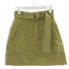 ミュウミュウ miumiu 台形スカート ミニ丈 ベルト コットン 36 カーキ /AN29