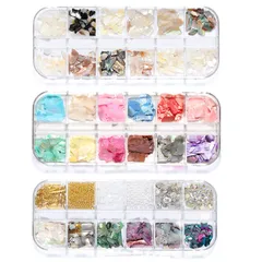 【特価商品】ストーン ネイル石パーツネイル レジン シェルストーン ジェルネイル 天然貝シェル 貝殻石 貝殻片 36種 ダイヤモンド ネイルパーツ パール ネイル用品 DFsucces 収納ケース付き(3ボックス)