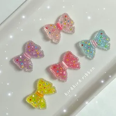 【s049】1セット 5個入り 150円 キラキラドット柄リボン デコパーツ ホイップ ホイップデコ ハンドメイド 資材 ゆめかわ DIY