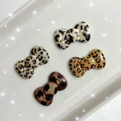 【s052】1セット 4個入り 100円 レオパード柄リボン デコパーツ ホイップ ホイップデコ ハンドメイド 資材 ゆめかわ DIY