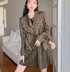 オシャレ セット チェック スカート＆ジャケット スーツ