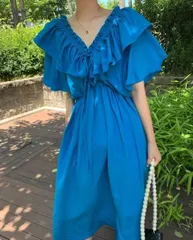 オフショル 3色 ロング 半袖 2WAYワンピ 韓国系 V襟