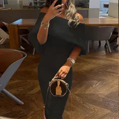 オフショル ドレス 無地 タイト 大人 パーティー 結婚式 全5色