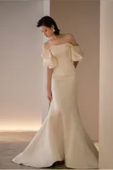 オフショルダーウェディングドレス マーメイド サテン
