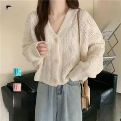 カーディガン ニットカーディガン ニット セーター Vネック ケーブル編み ショート丈 長袖 レディース トップス