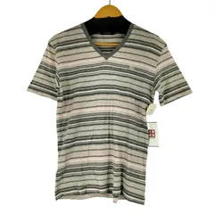 バーバリーブラックレーベル BURBERRY BLACK LABEL ワンポイントロゴ刺繍 VネックボーダーTシャツ レディース JPN：2 