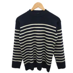 ユナイテッドアローズ UNITED ARROWS ニット セーター モックネック ボーダー ウール 紺 ネイビー 白 ホワイト ■MET2