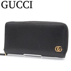 【良品】グッチ GGマーモント ラウンドファスナー 長財布 レザー ブラック