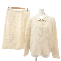 ハナエモリ HANAE MORI セットアップ ジャケット ブルゾン スカート 膝丈 リネン混 ツイード 40 白 ホワイト /YJ