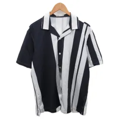 ザラ ZARA オープンカラーシャツ 半袖 ストライプ L 紺 ネイビー 白 ホワイト 7545/347/044