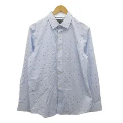 バナナリパブリック BANANA REPUBLIC 美品 シャツ 長袖 ドット チェック 総柄 青 ブルー L ■YHS14