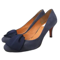 ランバンオンブルー LANVIN en Bleu パンプス ラウンドトゥ ピンヒール ハイヒール 22.5cm 紺  ネイビー ■YHS9