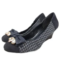 ダイアナ DIANA パンプス ウェッジソール ハイヒール ビジュー装飾 リボンモチーフ 24cm 紺  ネイビー ■YHS9