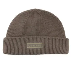 カルバンクライン CALVIN KLEIN ニット帽 パッチチャンキーリブビーニー 帽子 ロゴ カシミヤ混 0S 茶 ブラウン 4D8058G
