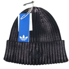 アディダスオリジナルス adidas originals タグ付き WASHED BEANIE ビーニー ニット帽 ワッチキャップ コットン 黒 ブラック 紫 パープル JZ4931