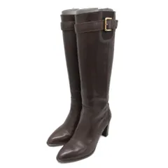 ダイアナ DIANA ロングブーツ ハイヒール チャンキーヒール ポインテッドトゥ サイドジップ 24.5cm 茶 ブラウン